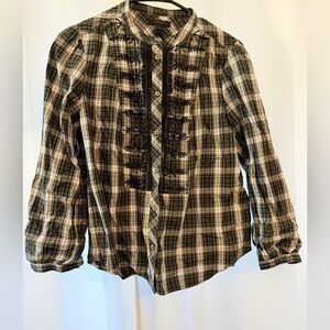 Women’s small J Crew Plaid Button-Up Shirt with Embroidered Details